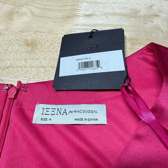 Mac Duggal NWT Pink Satin Ruched V-Neck Faux Wrap Midi Dress Size 4 Sleeveless - Picture 6 of 10